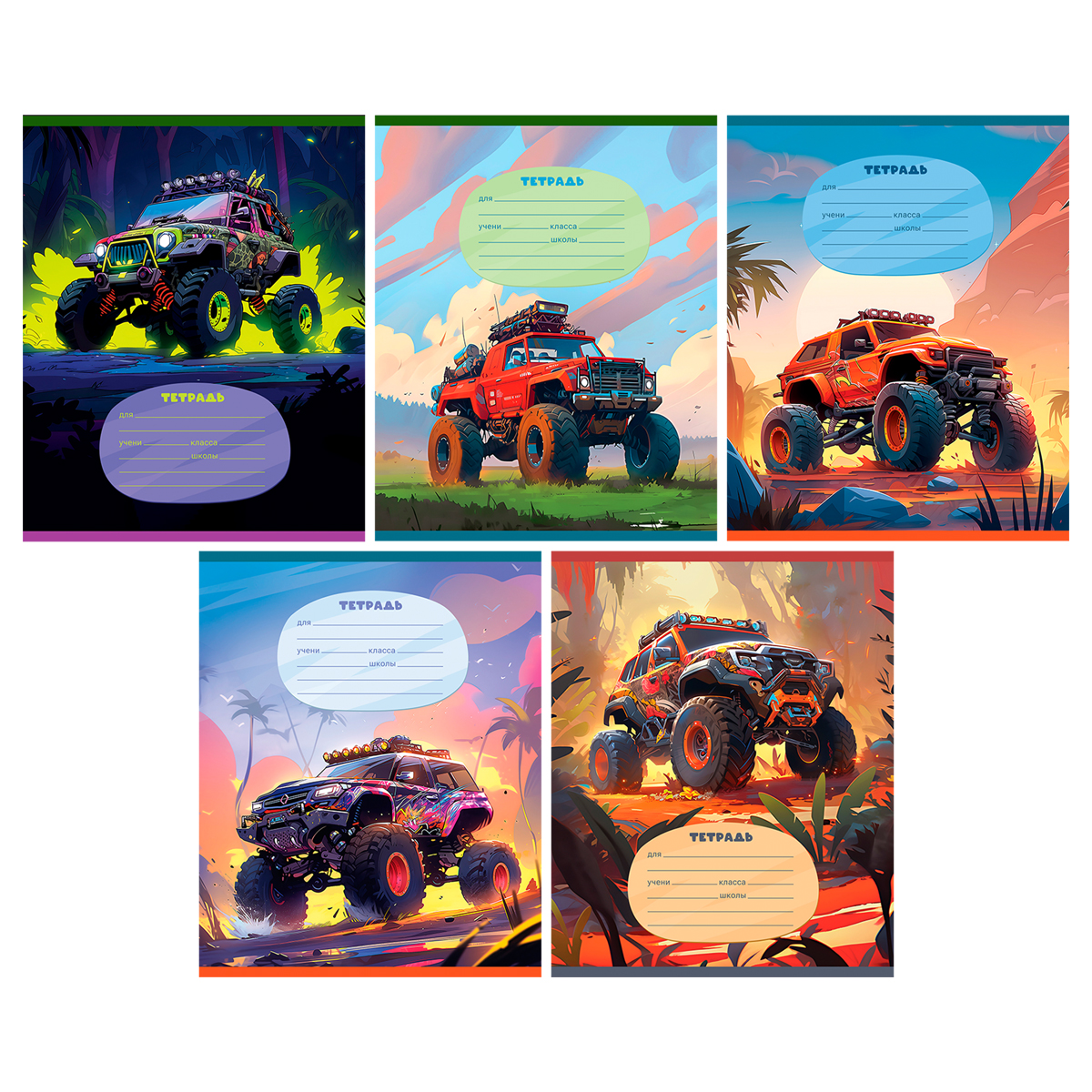 Тетрадь А5 12л крупная клетка BG "Оff-road", выб. лак