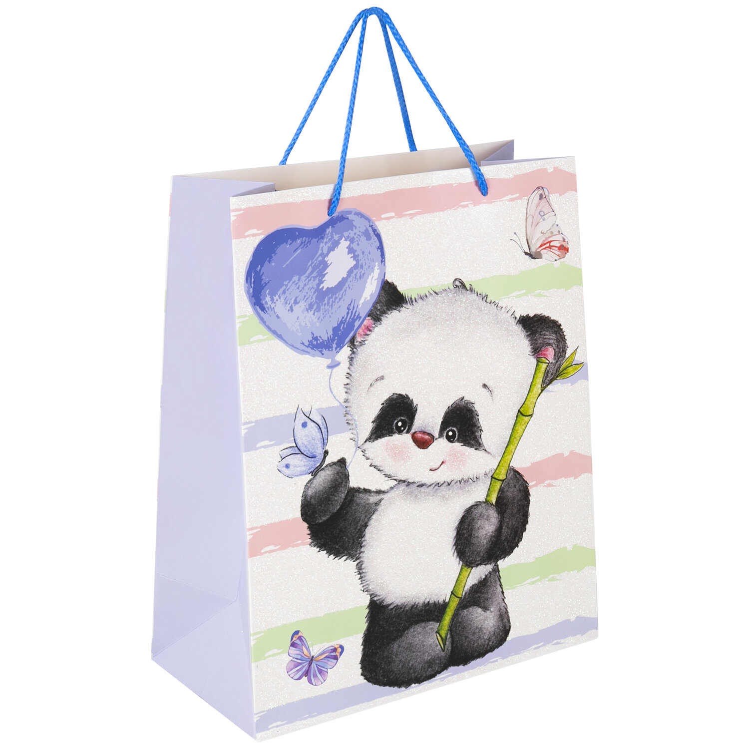 Пакет подарочный (1 штука) 26x13x32 см, ЗОЛОТАЯ СКАЗКА "Lovely Panda", глиттер, белый с голубым