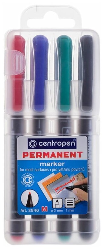 Набор маркеров перманентных 4цв CENTROPEN 1мм