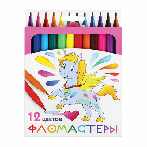 Фломастеры 12цв ПИФАГОР "ЕДИНОРОГ", вентилируемый колпачок