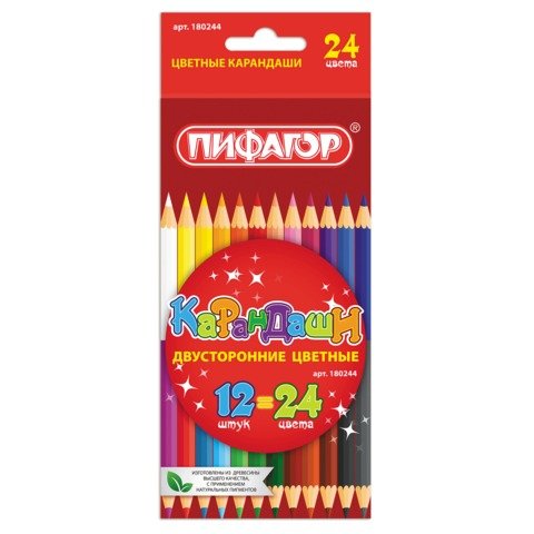 Карандаши 24цв ПИФАГОР 12шт двусторонние, заточенные