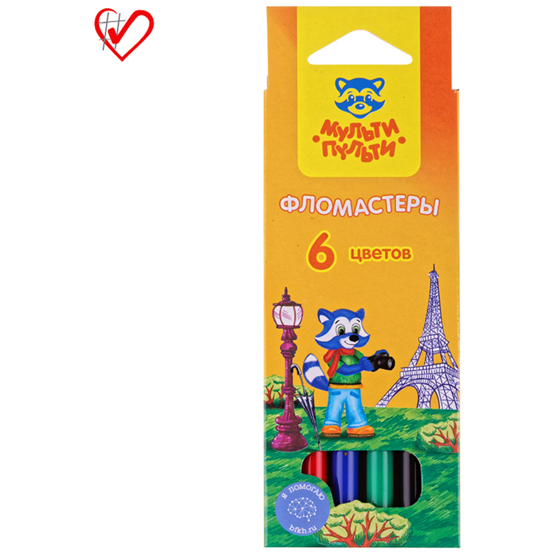 Фломастеры 6цв Енот во Франции картон. уп. европодвес