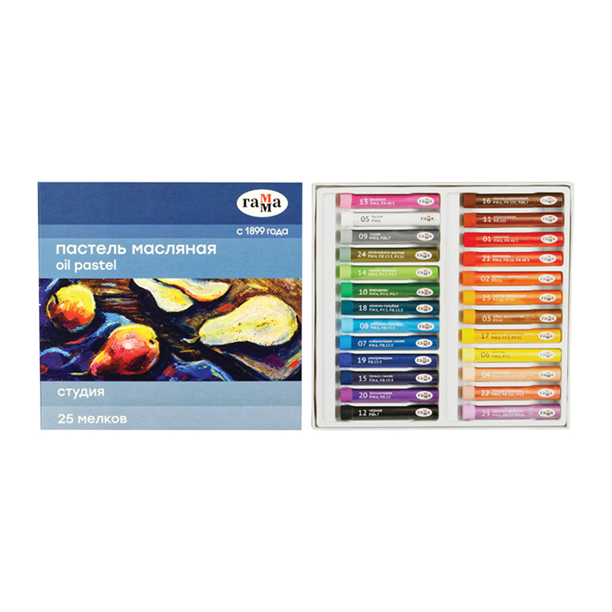 Пастель масляная ГАММА Студия 25 цветов, картон. упак.
