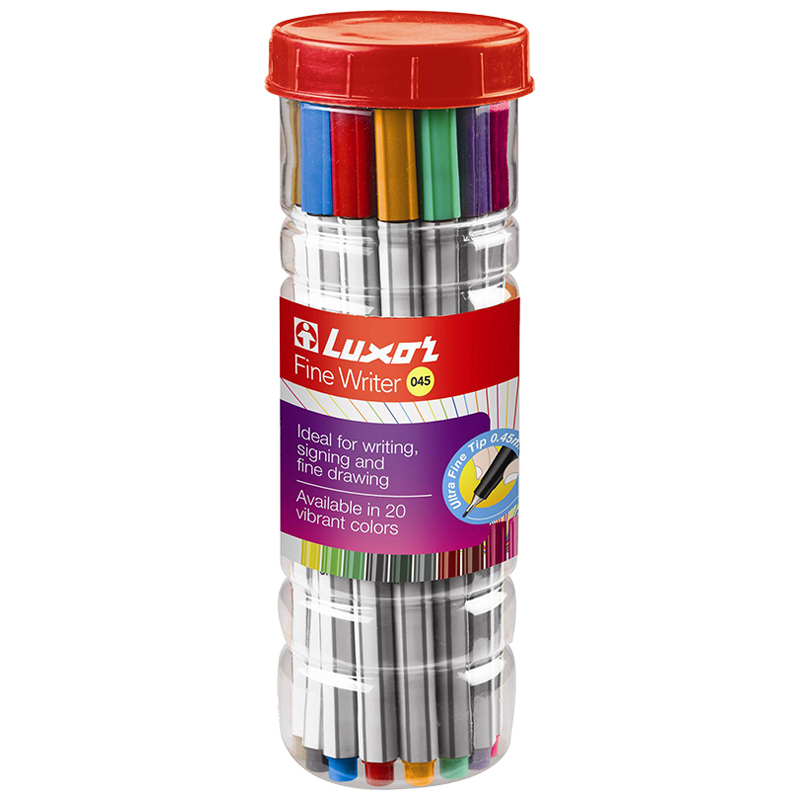 Набор капиллярных ручек Luxor "Fine Writer 045" 20цв., 0,8мм, пластиковая банка