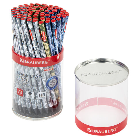 Карандаш чернографитный BRAUBERG "ARMY", 1 шт., HB, корпус ассорти, 