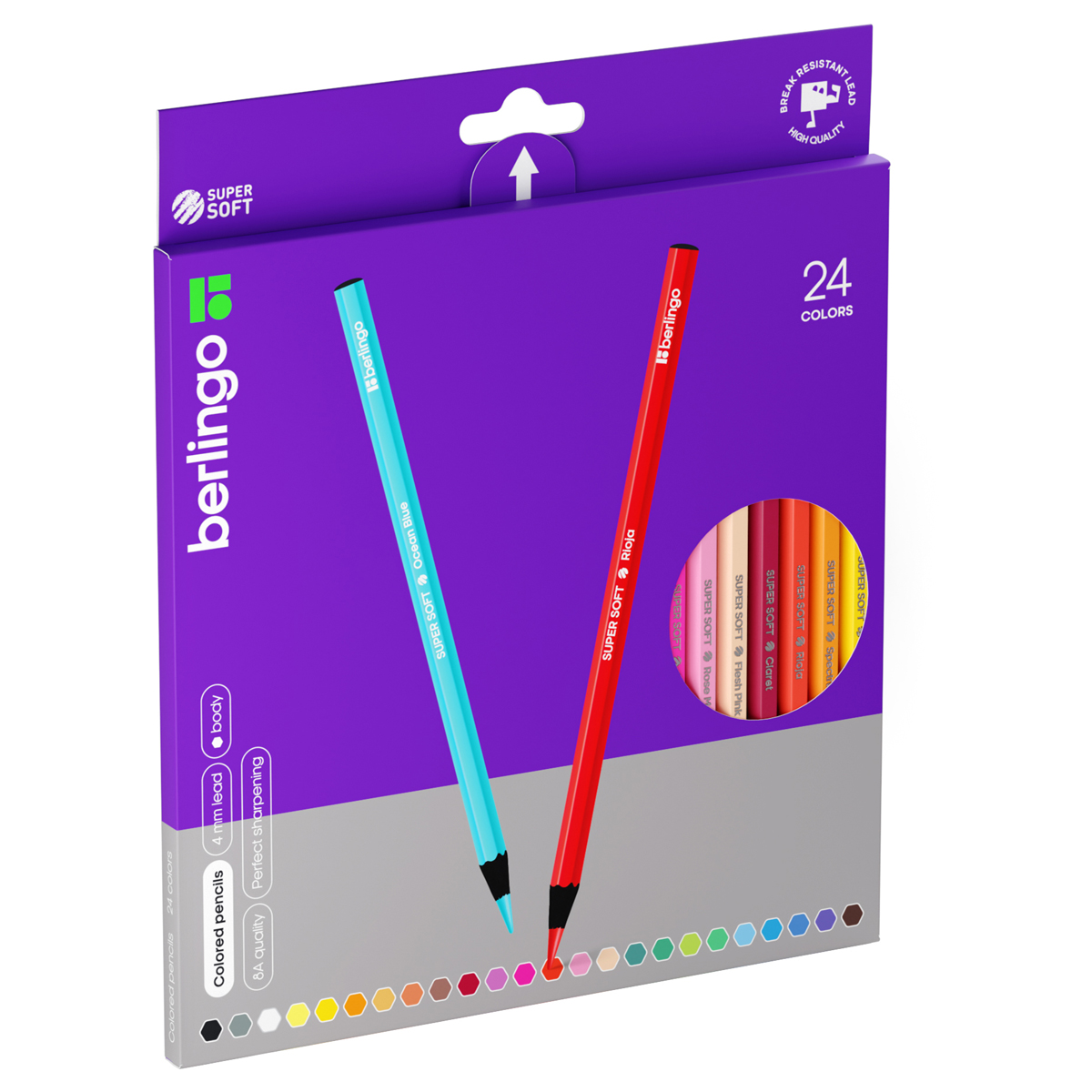 Карандаши 24цв Berlingo "SuperSoft. Blackwood" черное дерево, заточен., картон, европодве