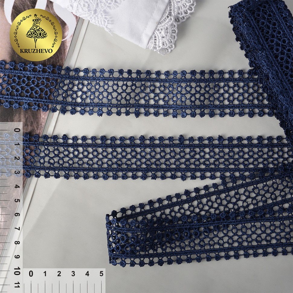 Кружево гипюр KRUZHEVO TR.2013 шир.35мм цв.04 т.синий, 1м /9м
