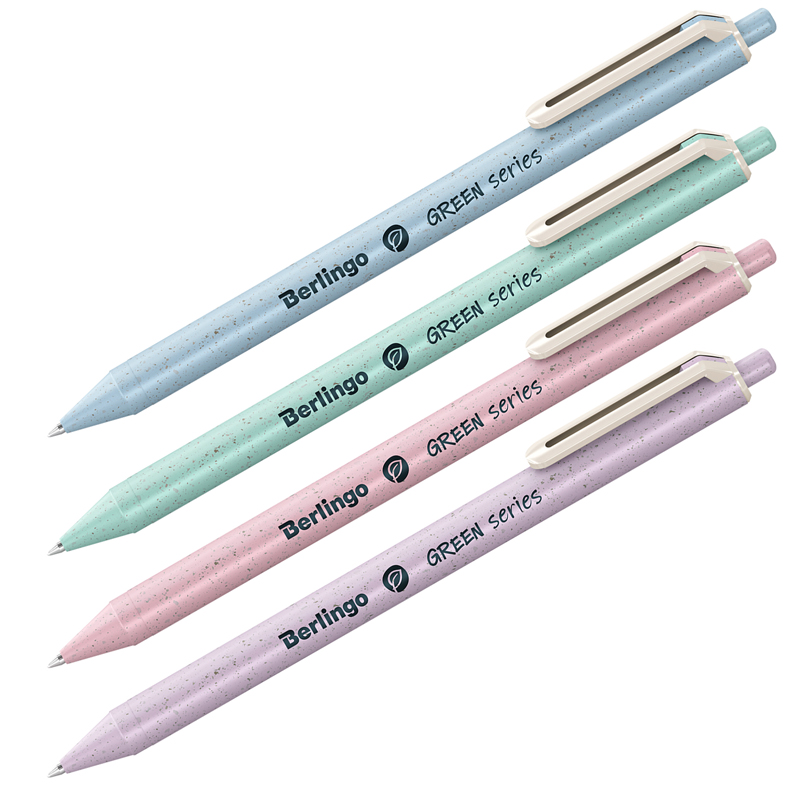 Ручка шариковая автоматическая Berlingo "Green Series" 0,7мм, синяя, корпус ассорти CBm_70235