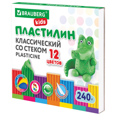 Пластилин 12цв BRAUBERG KIDS 240 г, стек, ВЫСШЕЕ КАЧЕСТВО