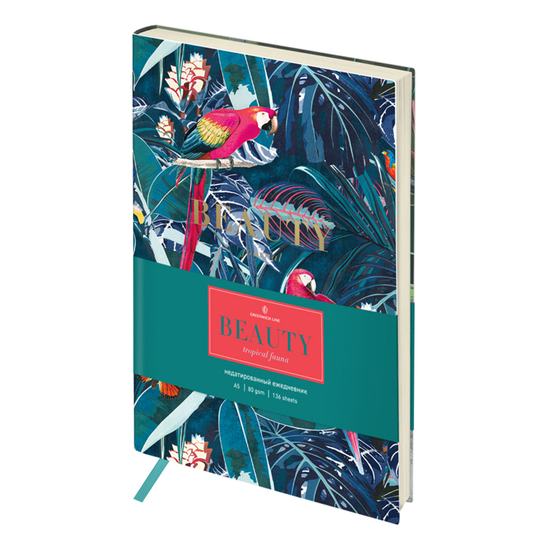 Ежедневник недатированный А5, 136л., кожзам, Greenwich Line "Beauty. Tropical fauna", тон. блок Ежедневник недатированный А5, 136л., кожзам, Greenwich Line "Beauty. Tropical fauna", тон. блок