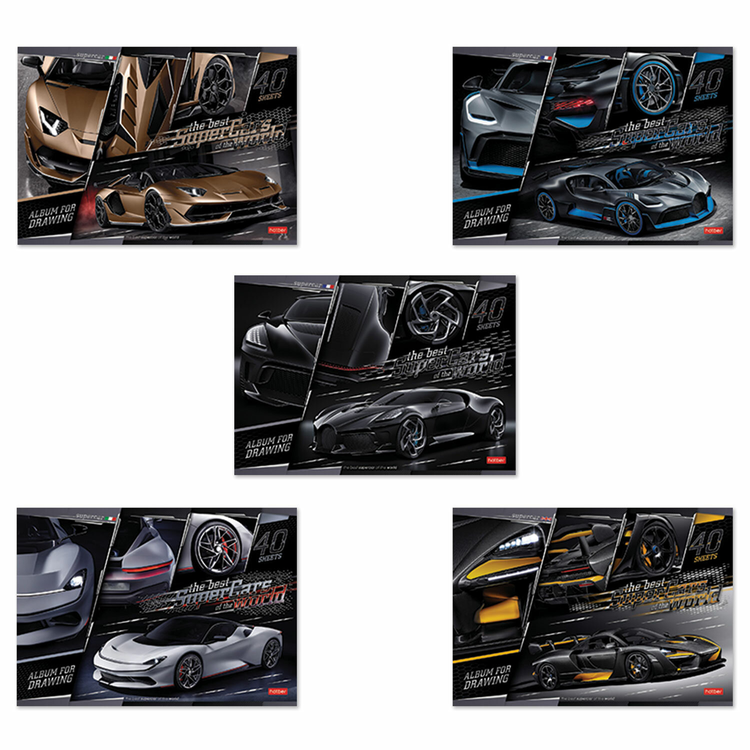 Альбом для рисования 40л А4 скрепка 3D фольга, HATBER, 205х290мм, SuperCarsWorld, 40А4лофВ