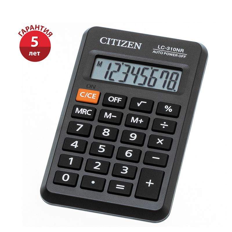 Калькулятор карманный Eleven LC-310NR, 8 разрядов, питание от батарейки, 69*114*14мм, черный
