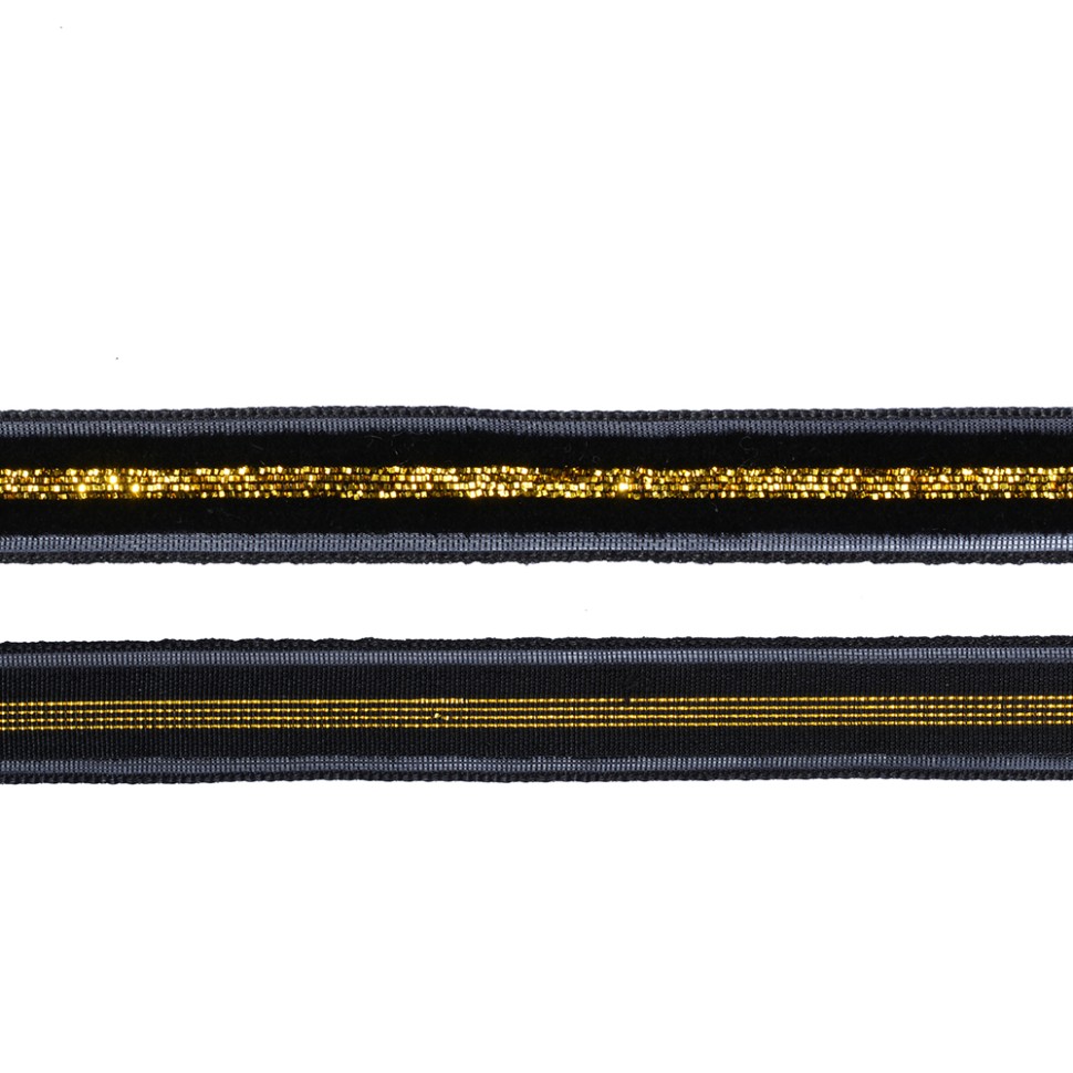 Лента бархатная арт.TBY.LB10GLD.06 нейлон шир.10мм цв.черный-золото 1м/30