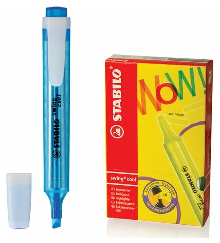Текстовыделитель Stabilo Swing cool 1-4мм клип голубой
