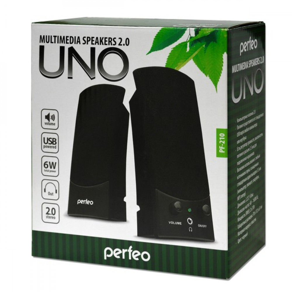 Колонки Perfeo Uno PF-210 2.0 2*3Вт черные