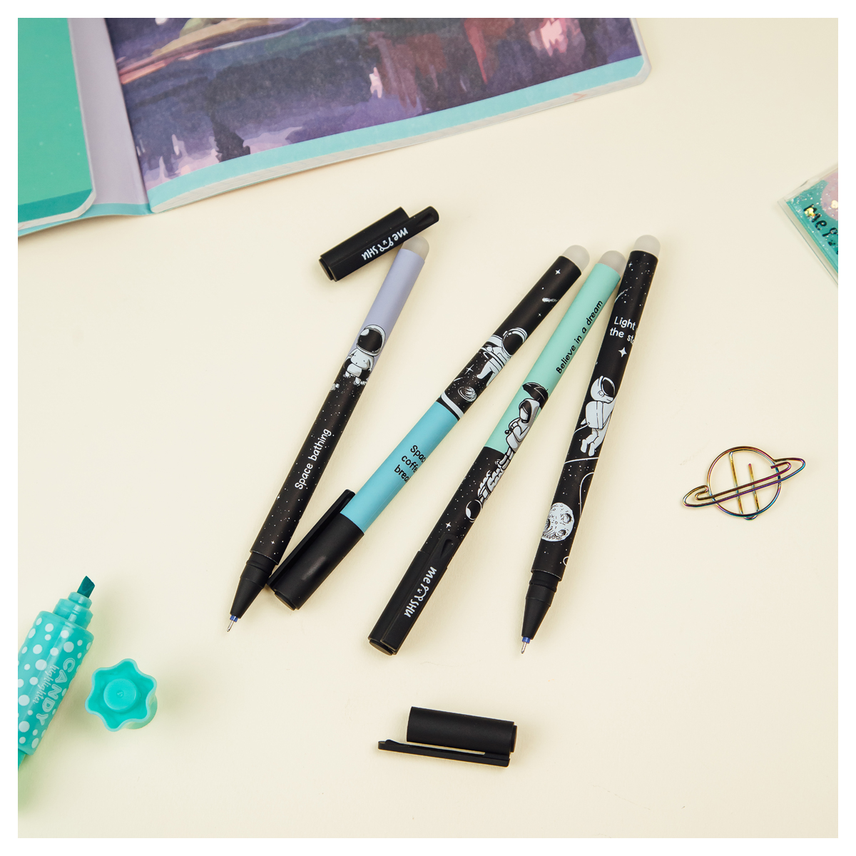 Ручка гелевая стираемая MESHU "Space Traveler" синяя, 0,5мм, корпус ассорти, софт-тач MS_54124