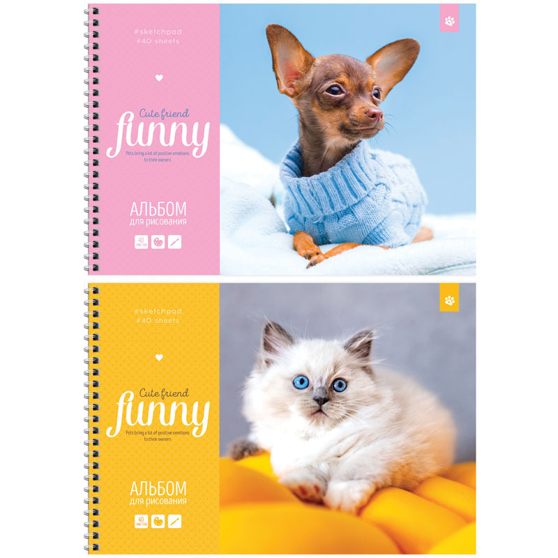 Альбом для рисования 40л А4 гребень ArtSpace "Питомцы. Funny pets", эконом