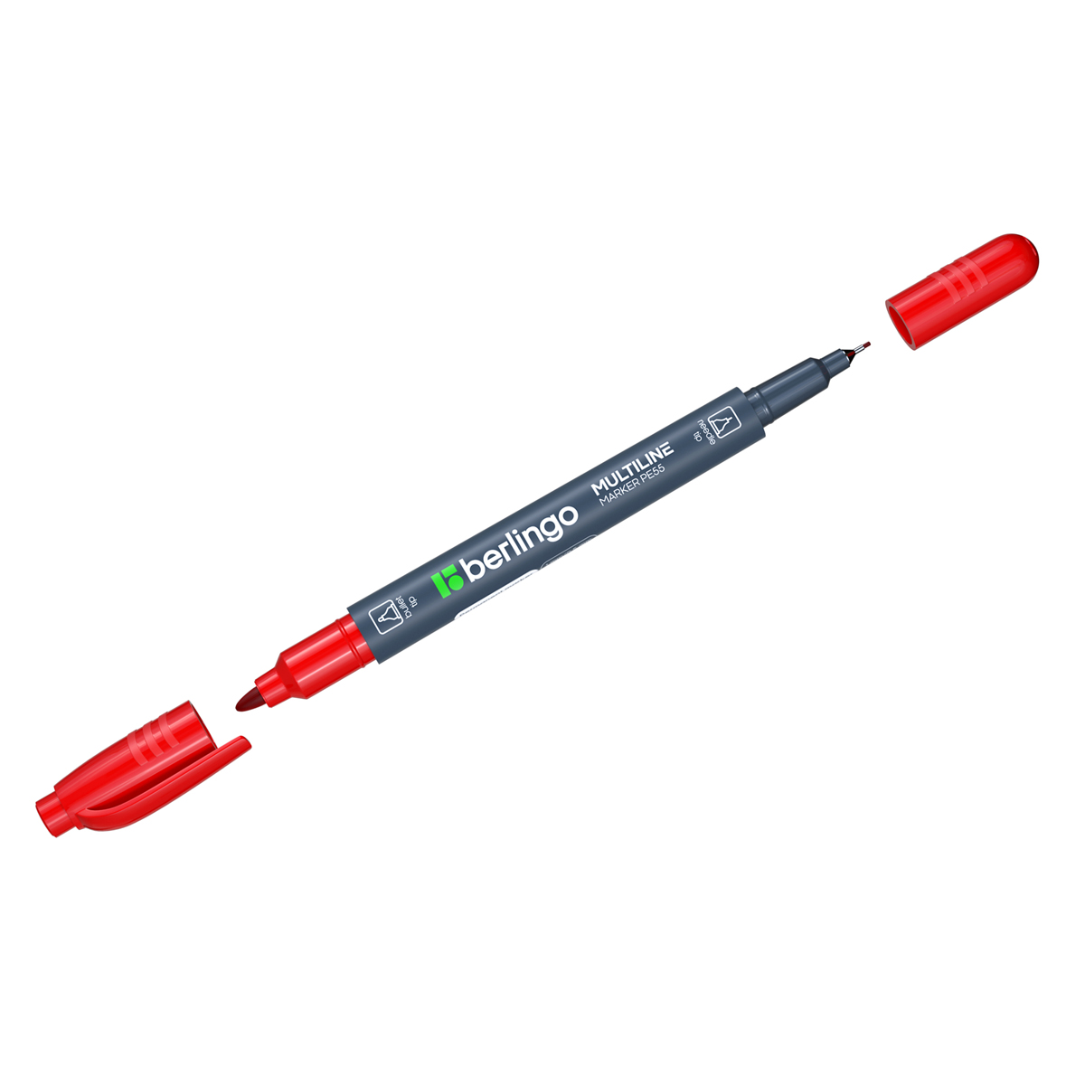 Маркер перманентный двухсторонний красный Berlingo "Multiline PE55" пулевидный, 0,5/1мм