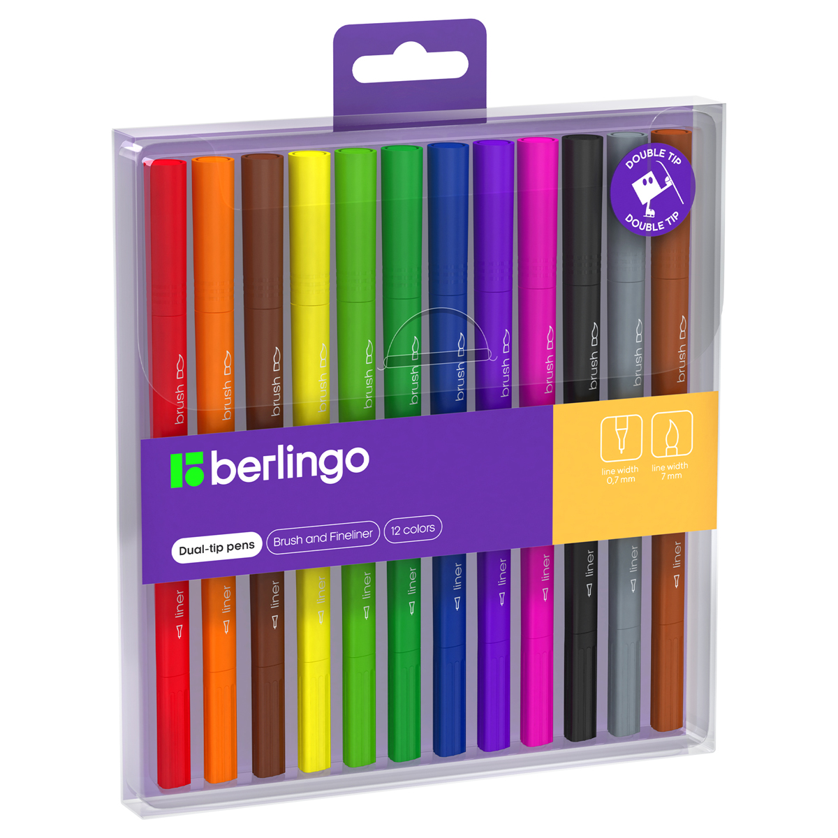 Двусторонние фломастеры для скетчинга "Brush&Fineliner", 12цв, кисть+линер, смываемые, РЕТ бокс, евр