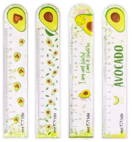 Линейка 15см пластиковая MESHU "Avocado" ПВХ с блестками, ассорти, европодвес