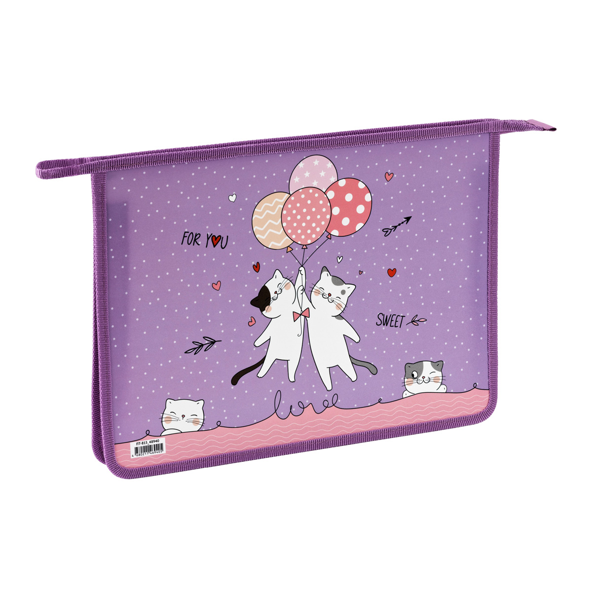 Папка для тетрадей 1 отделение, А4, ArtSpace "Sweet Cats", 340*240*40мм, пластик, на молнии