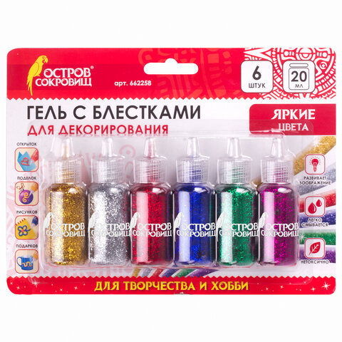 Гель с блестками 6цв*20мл ОСТРОВ СОКРОВИЩ блистер