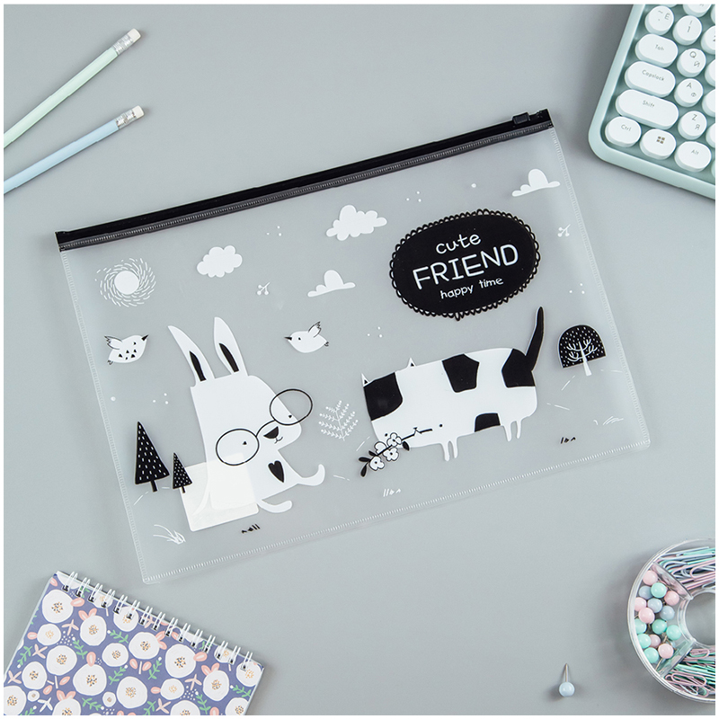 Папка-конверт на молнии MESHU "Cute Friend", 150мкм, прозрачная, с рисунком Папка-конверт на молнии MESHU "Cute Friend", 150мкм, прозрачная, с рисунком