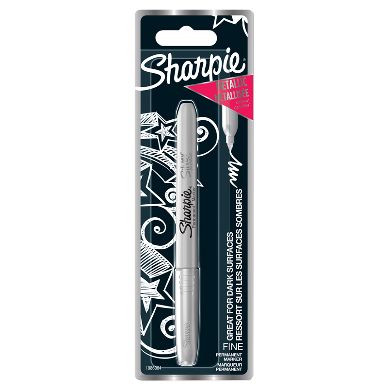 Маркер перманентный Sharpie "Silver" серебряный, металлик, пулевидный, 1мм, блистер