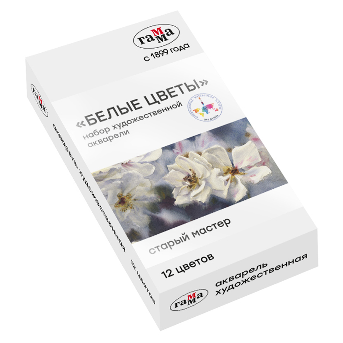 Акварель художественная Гамма "Старый Мастер" IWS "Белые цветы" 12цв кюветы в мет.пенале