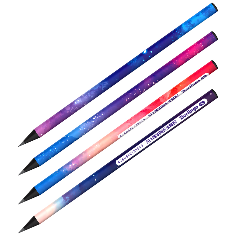 Карандаш ч/г Berlingo "Universe" HB, черное дерево, круглый, заточен.,, ассорти