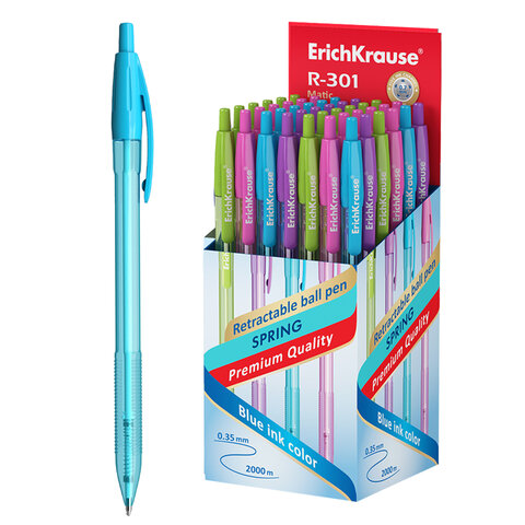 Ручка шариковая автомат синяя ErichKrause 0,7мм R-301 Spring Matic /50