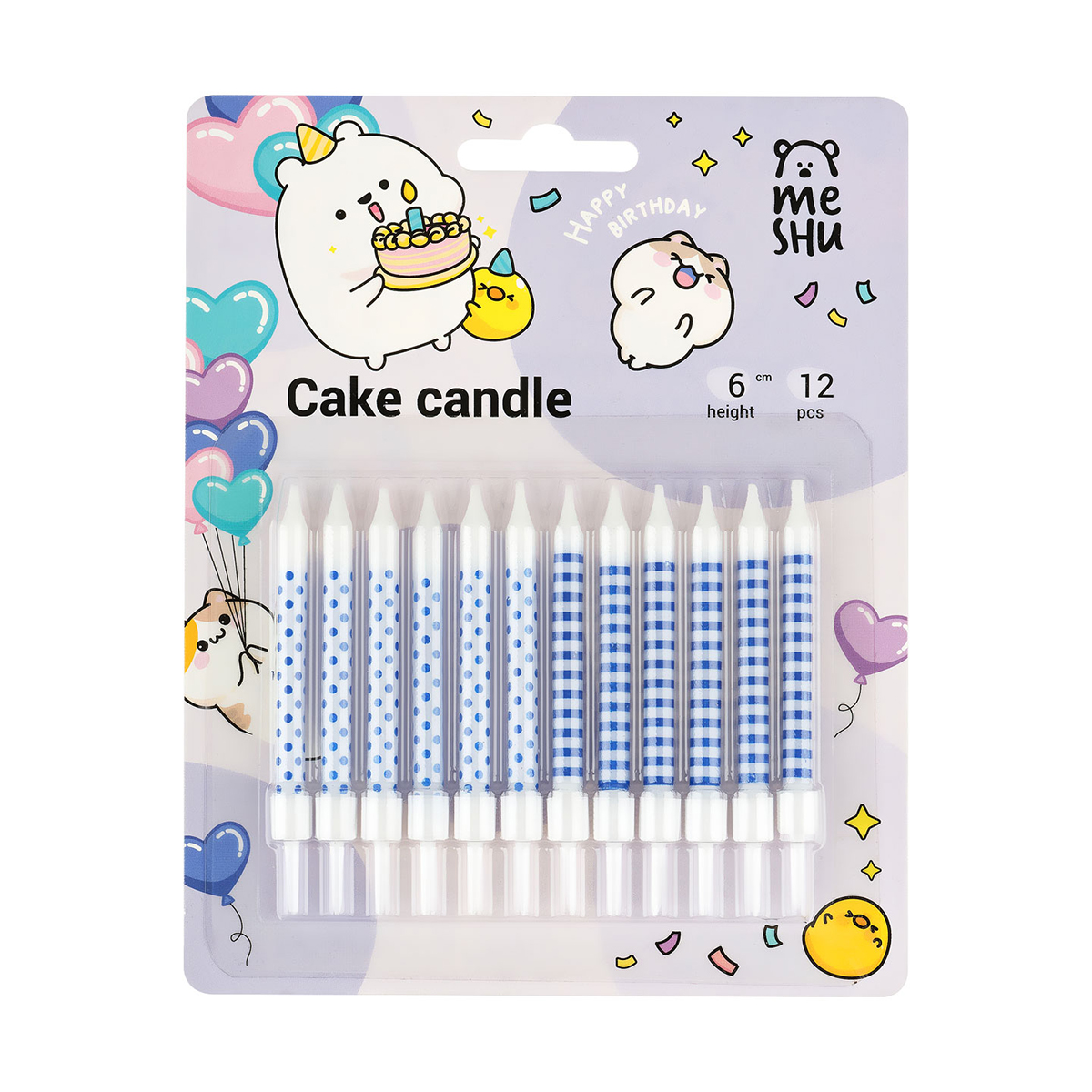 Свечи для торта с держателями MESHU "Blue pattern", ассорти, 6см, 12шт Свечи для торта с держателями MESHU "Blue pattern", ассорти, 6см, 12шт