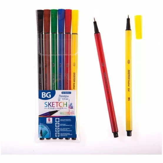 Набор линеров BG "Sketch, 6 цветов, 0.4 мм, шестигранные, ПВХ, европодвес