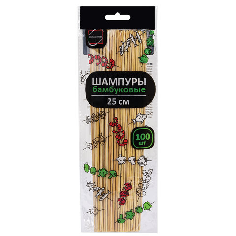 Шпажки-шампуры для шашлыка бамбуковые 25 см, 100 штук, КП