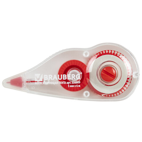 Корректирующая лента 5мм*6м BRAUBERG красный с подкручиванием блистер  1/24