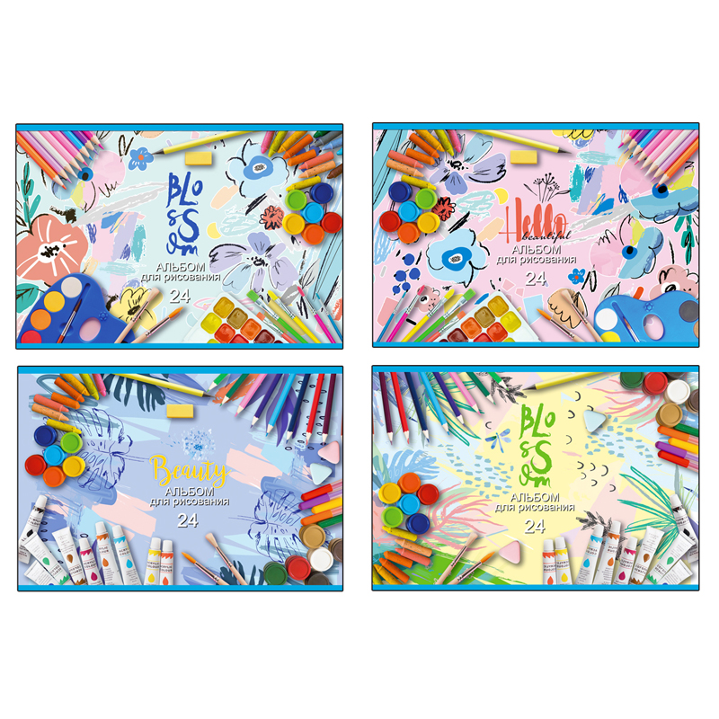 Альбом для рисования 24л А4 скрепка BG. Пастельные рисунки