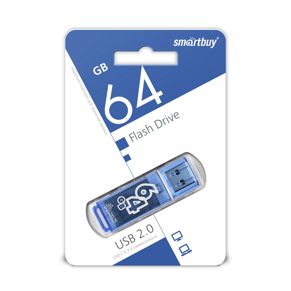 Флэш-диск Smart Buy 64Gb Glossy Blue
