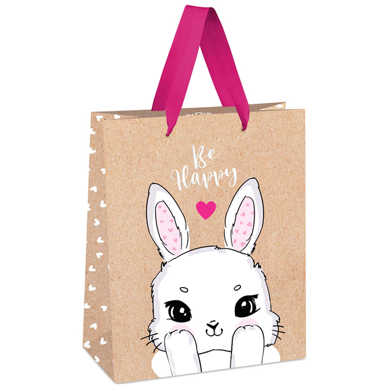 Пакет бумажный НГ 18*23*10см MESHU "Funny bunny", отд. фольгой, крафт