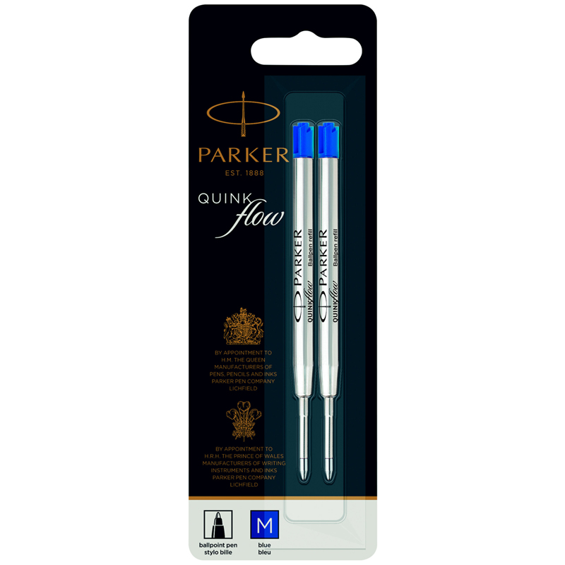 Стержень шариковый синий 98мм Parker "QuinkFlow Ball Point" 1,0мм, метал.корпус, 2шт, бли объемный