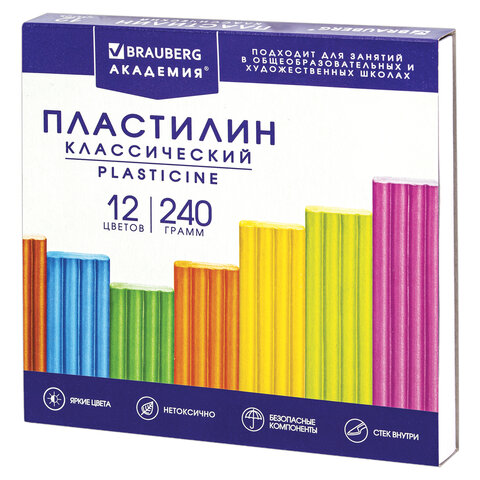Пластилин 12цв BRAUBERG "АКАДЕМИЯ ХИТ" 240 г, стек, 