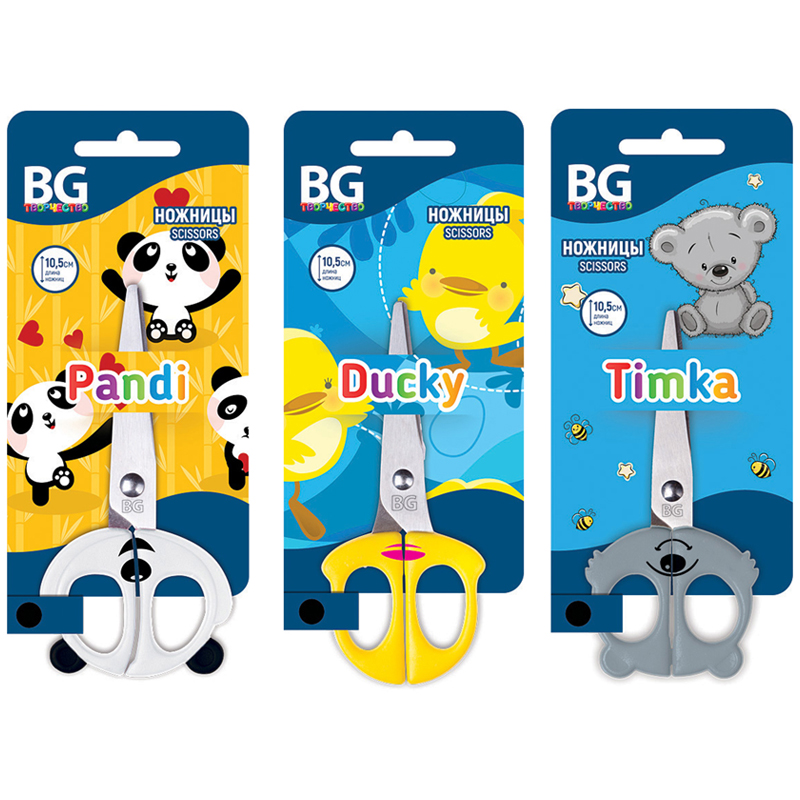 Ножницы детские BG "Timka", "Ducky", "Pandi",  10,5см, ассорти, европодвес