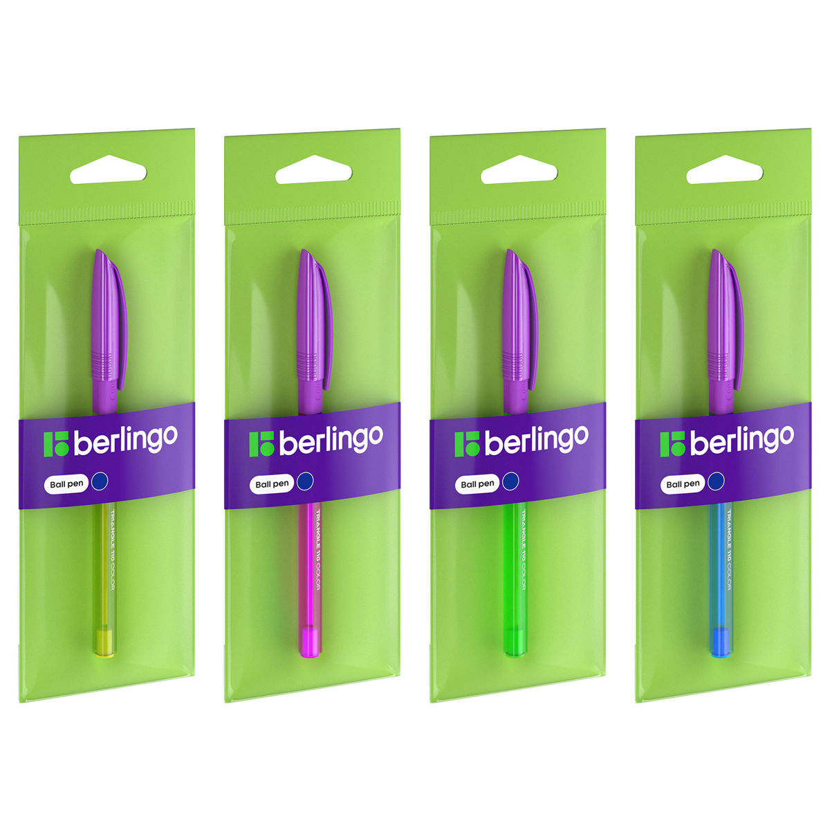 Ручка шариковая синяя Berlingo "Triangle 110 Color" , 0,7мм, грип, корпус ассорти, пакет