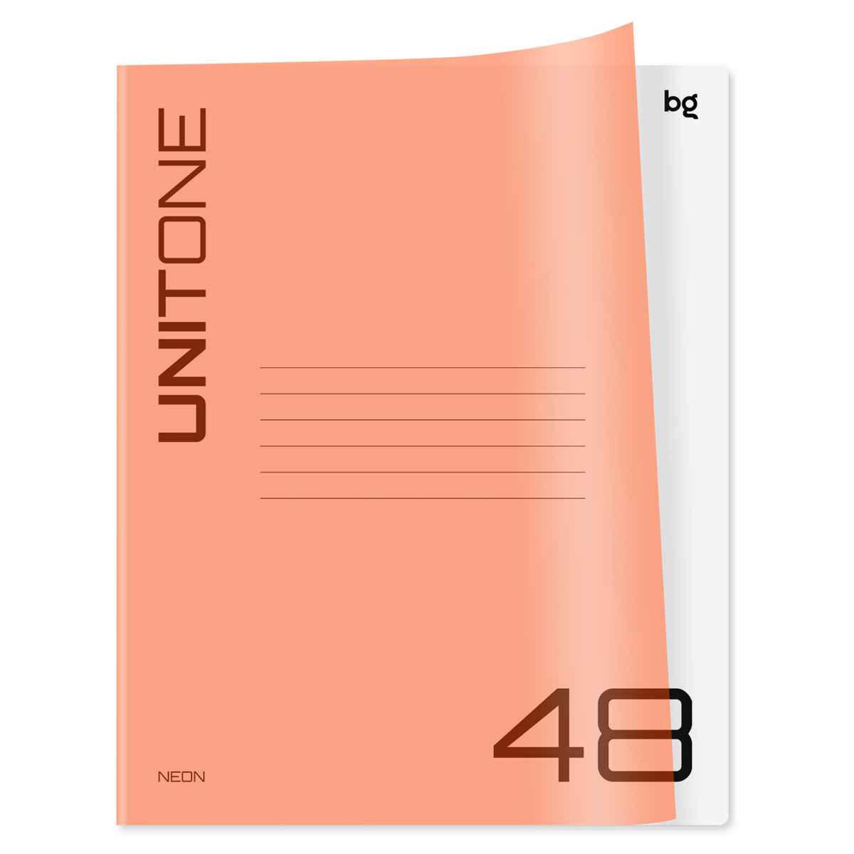 Тетрадь А5 48л кл BG "UniTone. Neon", пластиковая обложка, неон оранжевый