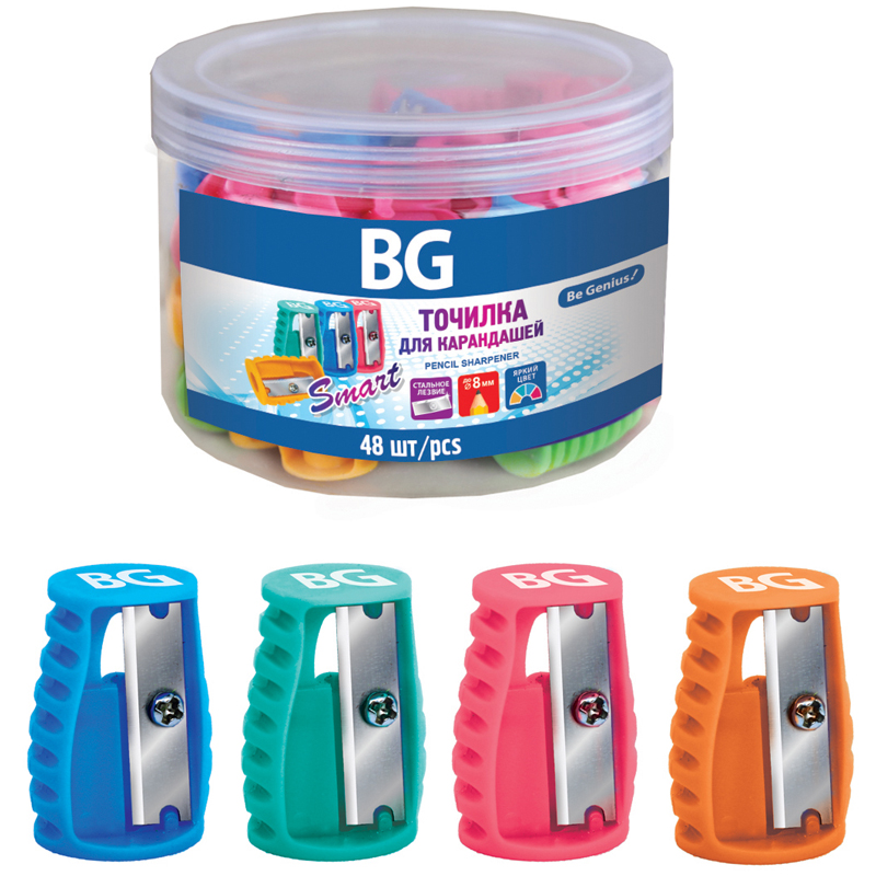 Точилка пластиковая BG "SMART", 1 отверстие, ассорти, туба