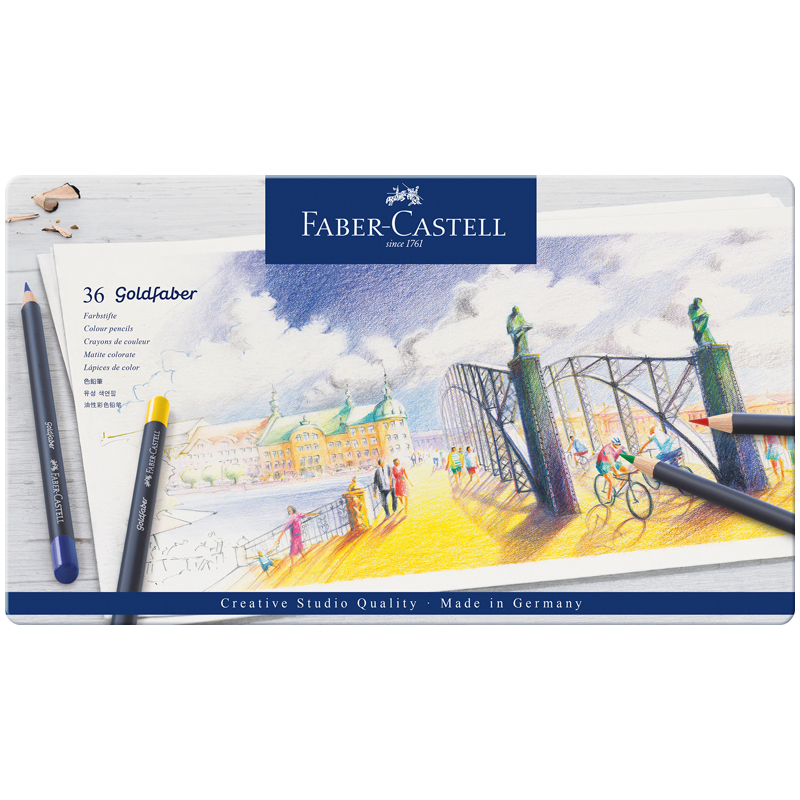Карандаши 36цв цветные FABER-CASTELL Goldfaber круглые, заточ., металл. коробка