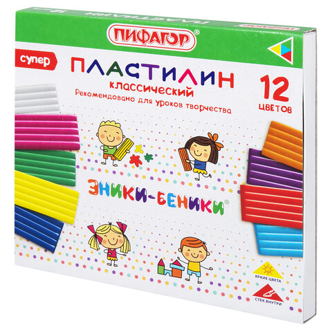 Пластилин 12цв ПИФАГОР "ЭНИКИ-БЕНИКИ СУПЕР" 240 грамм, стек