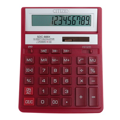 Калькулятор настольный 12 разр CITIZEN 2-е питание 158*203мм красный