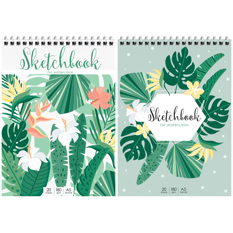 Скетчбук-блокнот для акварели 20л. А5 на гребне ArtSpace "Tropiccal plants", 180г/м2