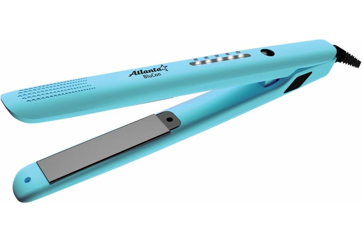 Щипцы д/выпрямления волос АТН-6736 синий, керамическое покрытие пластин, размер 26 х 90 мм