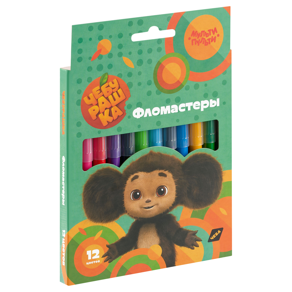 Фломастеры 12цв Мульти-Пульти "Чебурашка" смываемые, картон, европодвес